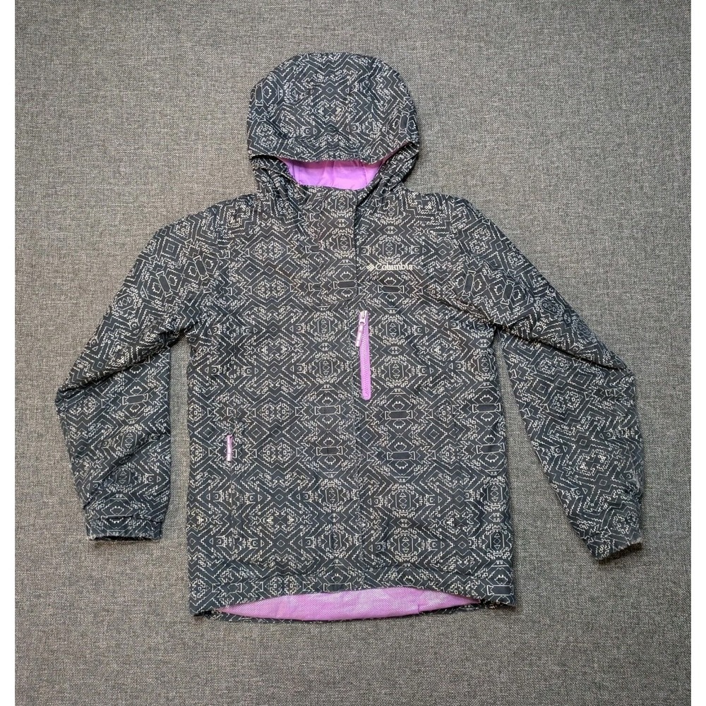 Columbia Omni Heat Insulated Jacket Geometric Pattern Full Zip Girls Small Coat